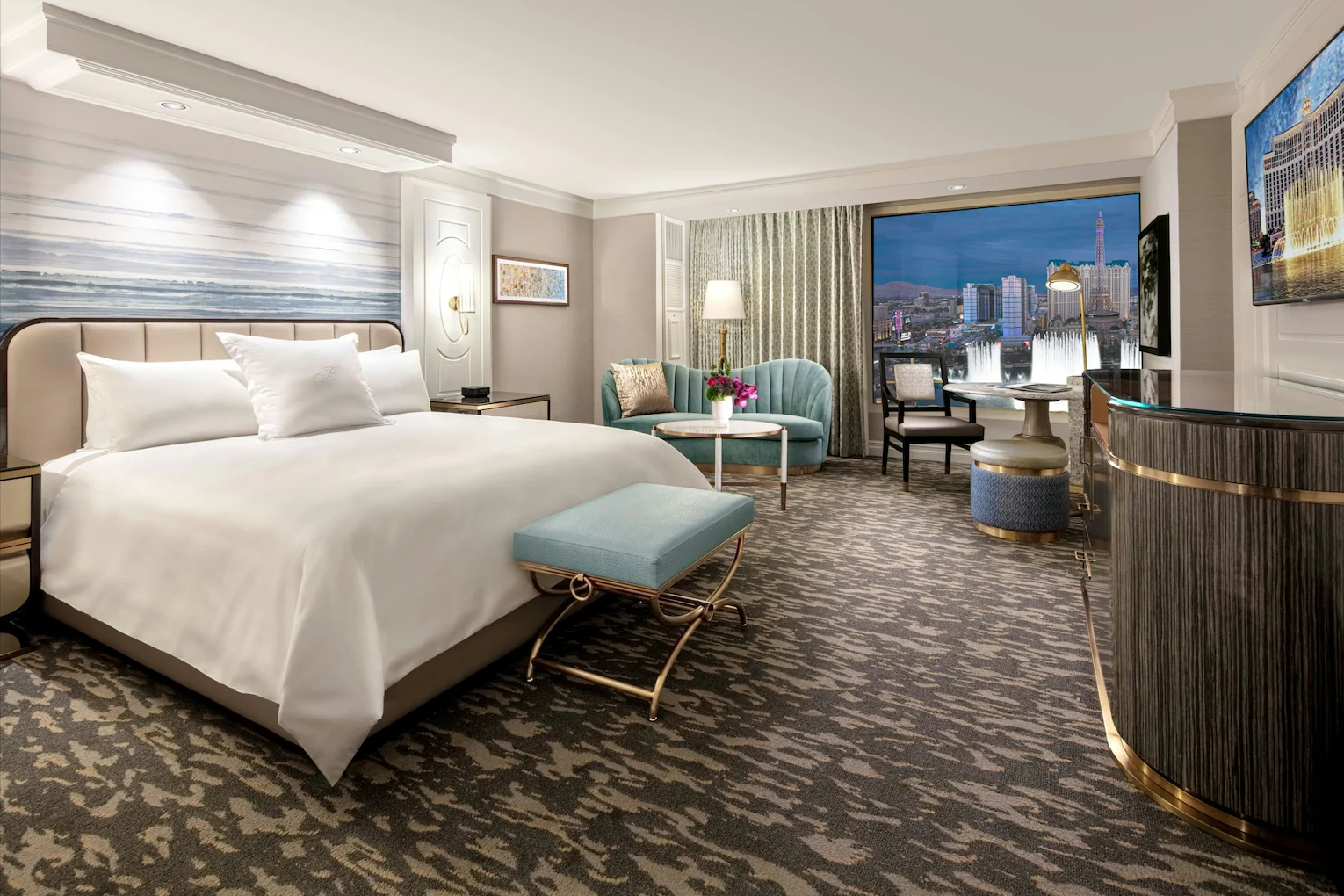 Suite avec vue sur les fontaines du Bellagio